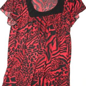 Chic Red and Black Animal Print Blouse